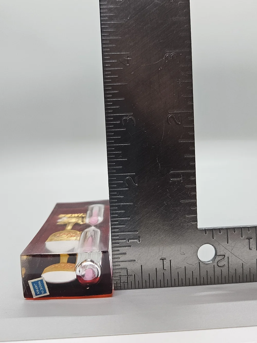 Vintage MCM Clear Red Acrylic Lucite 3 Min Egg Timer Hourglass Japan Boxed 3.5
